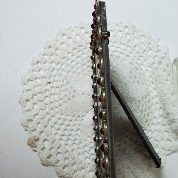 Vintage 5.5"x3.5" Pewter and Red Stones Picture Frame Glamorous and Glitzy - Picture 8 of 14